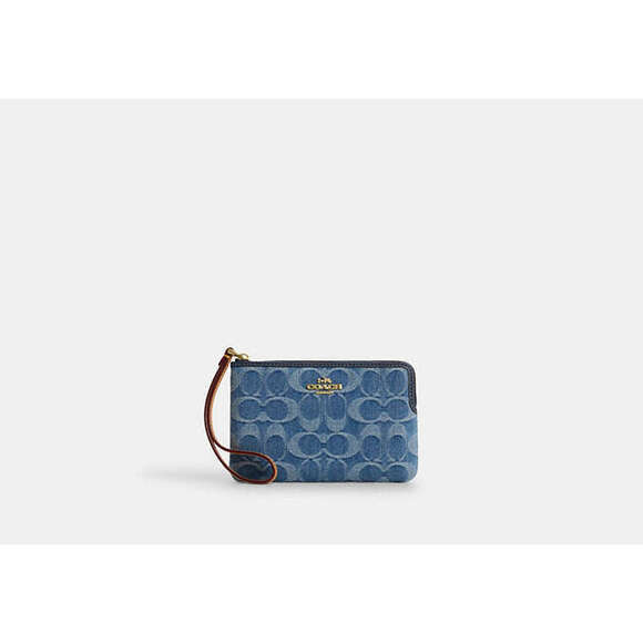 Coach Corner Zip Wristlet In Signature Denim - Picture 2 of 7